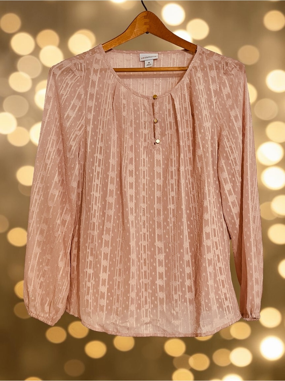 Liz Claiborne Blush Pink Sheer Textured Swiss Dot Blouse Size Medium NWT